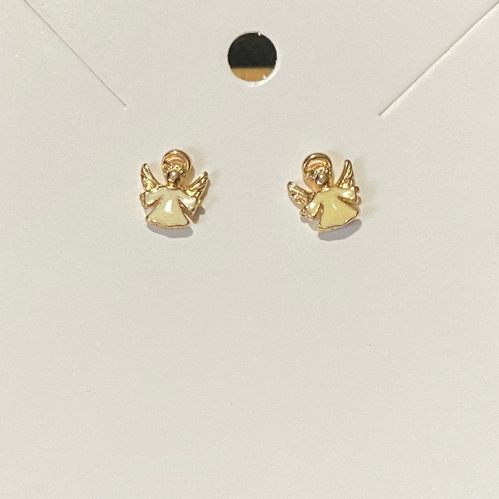 Vintage Gold Plated White Christmas Angel Stud Earrings